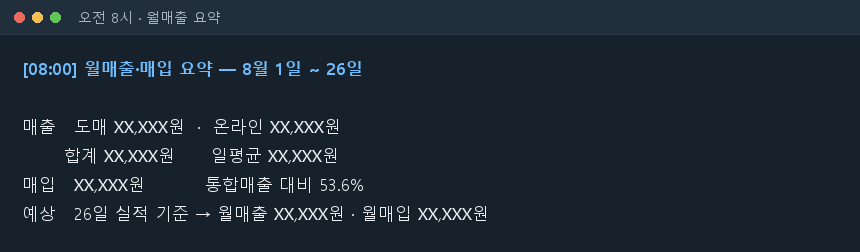 아침 여덟 시에 오는 매출·매입 요약
